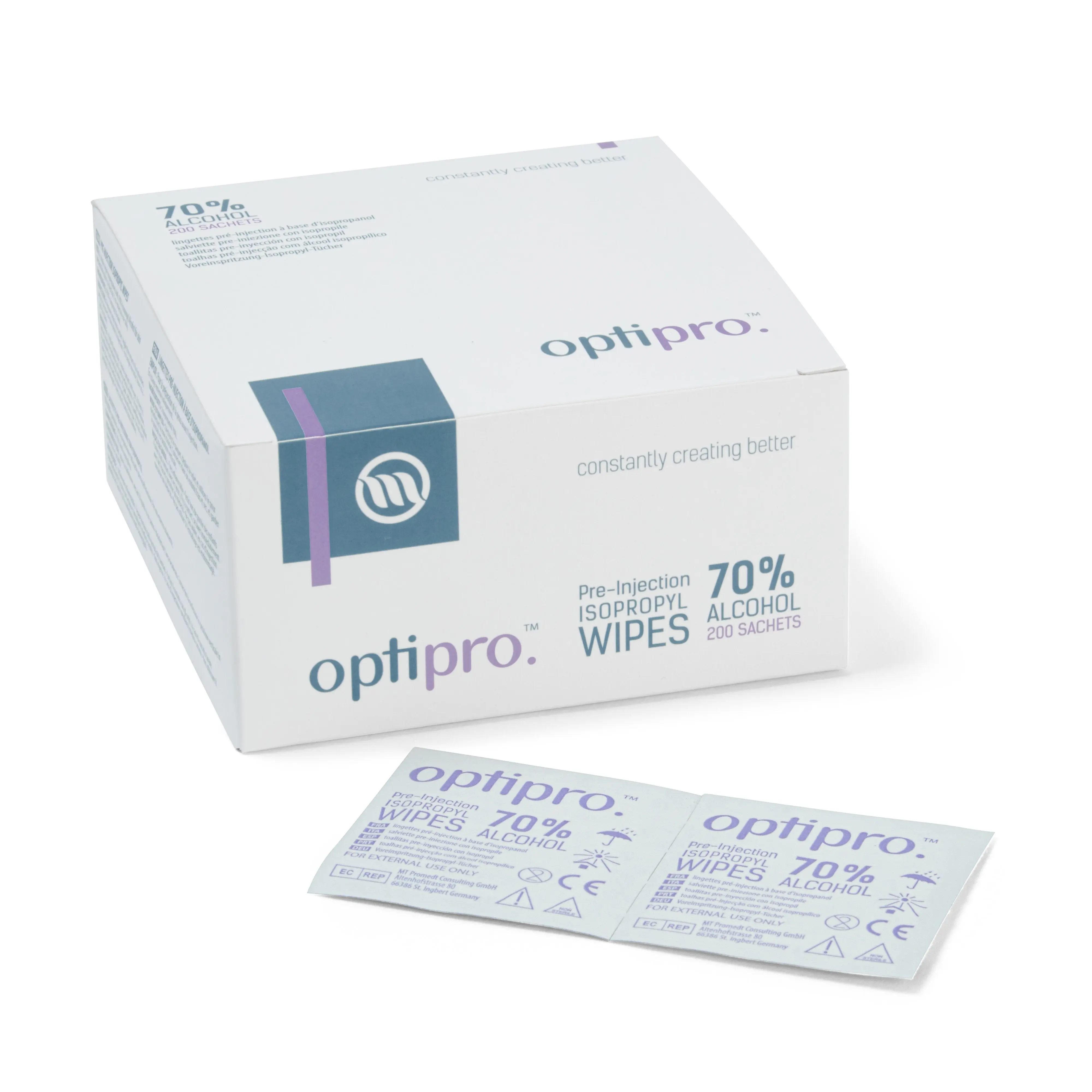 OptiPro 70% Alcohol Pre-Injection Wipes - 70% Isopropyl Alcohol (x100 or 200) - Image 3
